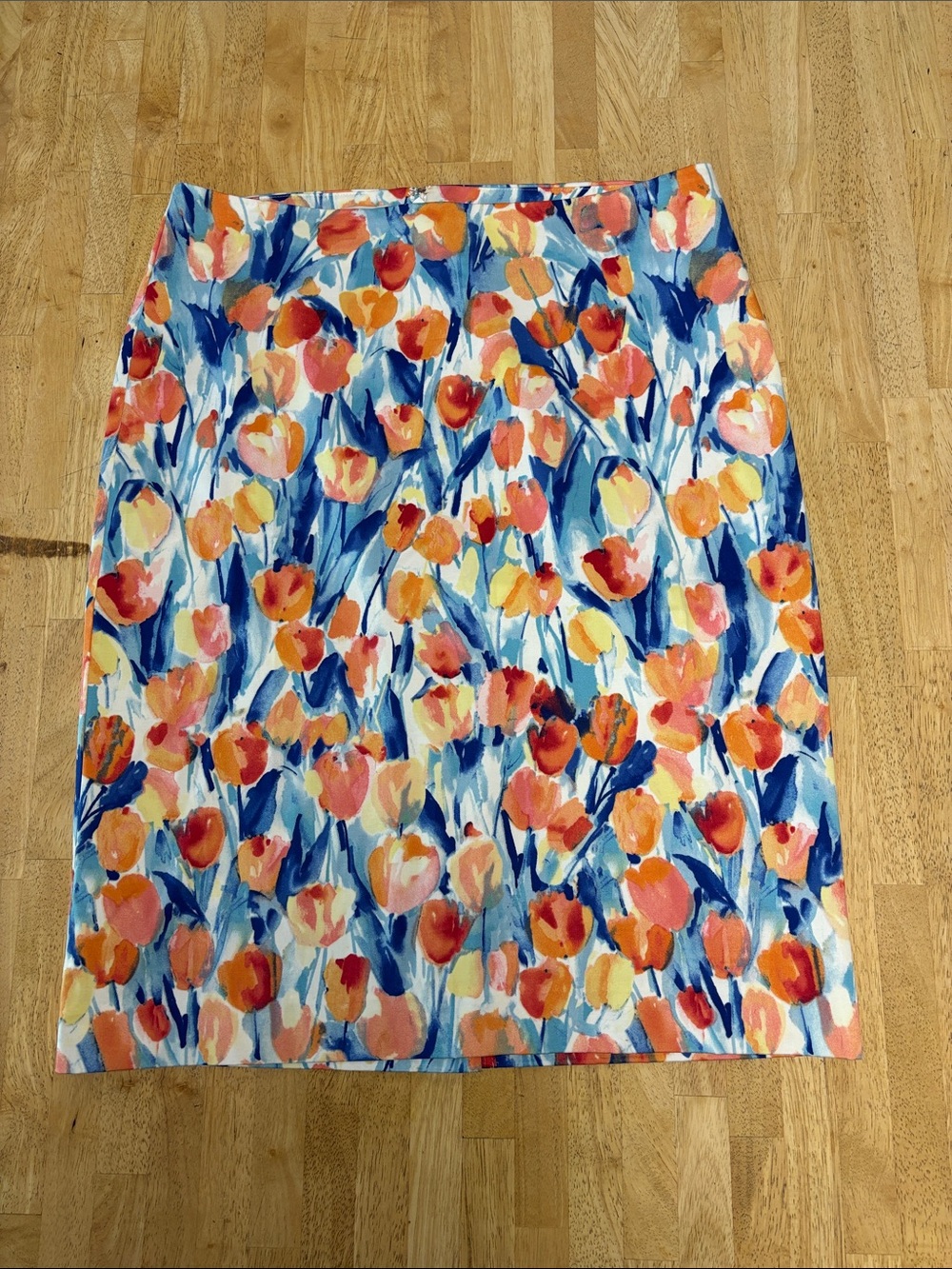 EUC Talbots Watercolor Tulip Print Stretch Cotton Pencil Skirt